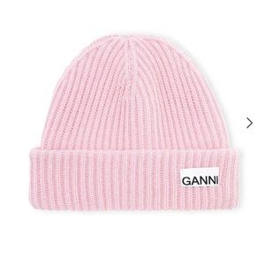 Pink GANNI rib knit beanie